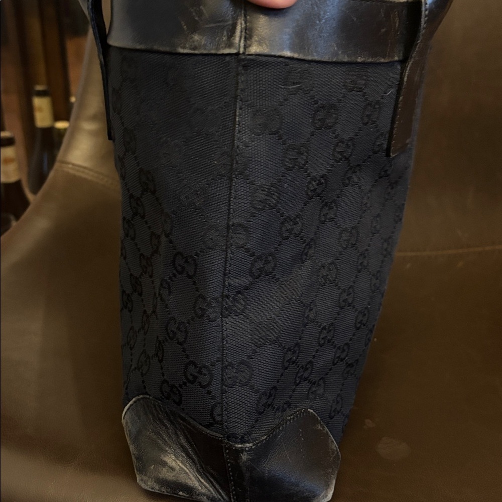 Authentic GUCCI Black GG Nylon Monogram Leather Abbey Medium Tote Bag - Picture 15 of 16